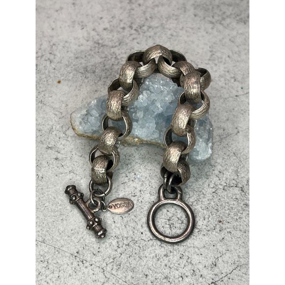 Vintage Yosca Heavy Silver Tone Textured Chain Bracelet - Picture 1 of 7